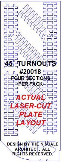MTRAK 45 Degree Turnout Nn30 Track - Laser-Cut Plate